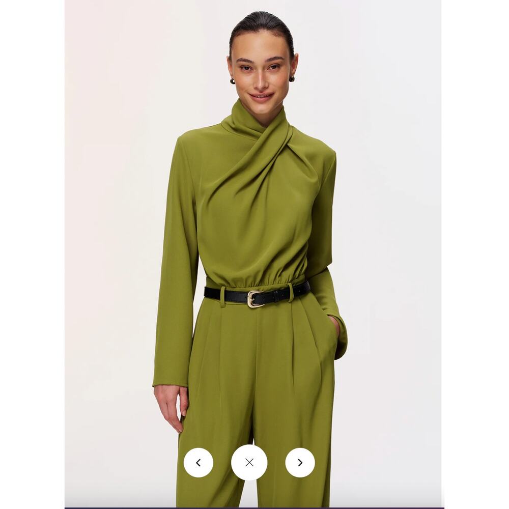 NWT Commense Belted Twist-Neck Wide-Leg Jumpsuit Sz L